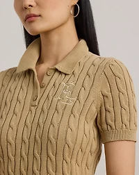 Cable-Knit Cotton Polo Sweater