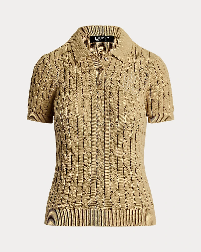 Cable-Knit Cotton Polo Sweater