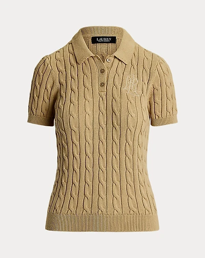 Cable-Knit Cotton Polo Sweater