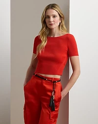 Rib-Knit Cropped Short-Sleeve Sweater