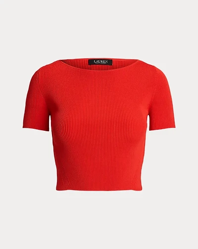 Rib-Knit Cropped Short-Sleeve Sweater