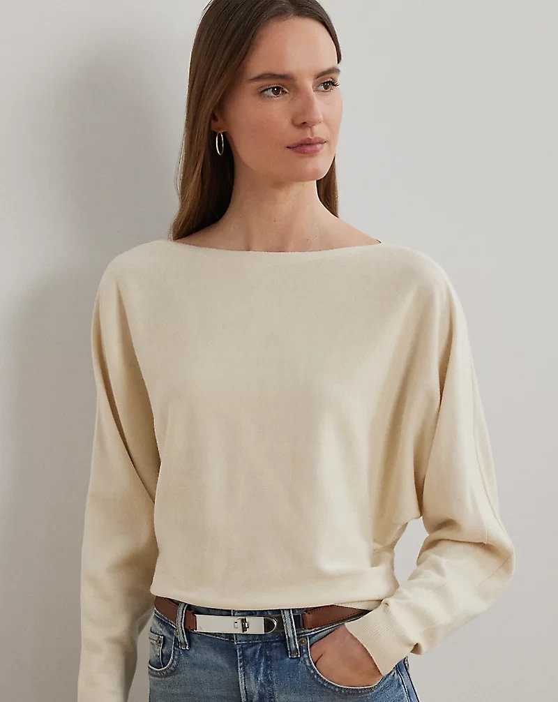 Cotton-Blend Dolman-Sleeve Sweater