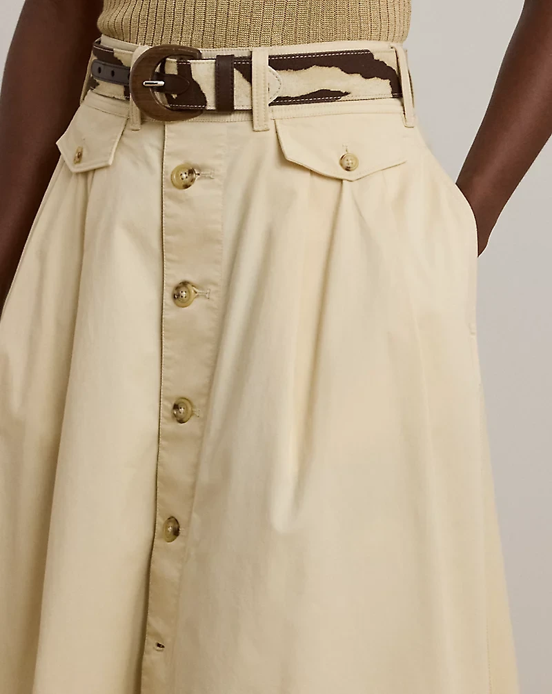 Button-Front Micro-Sanded Twill Skirt