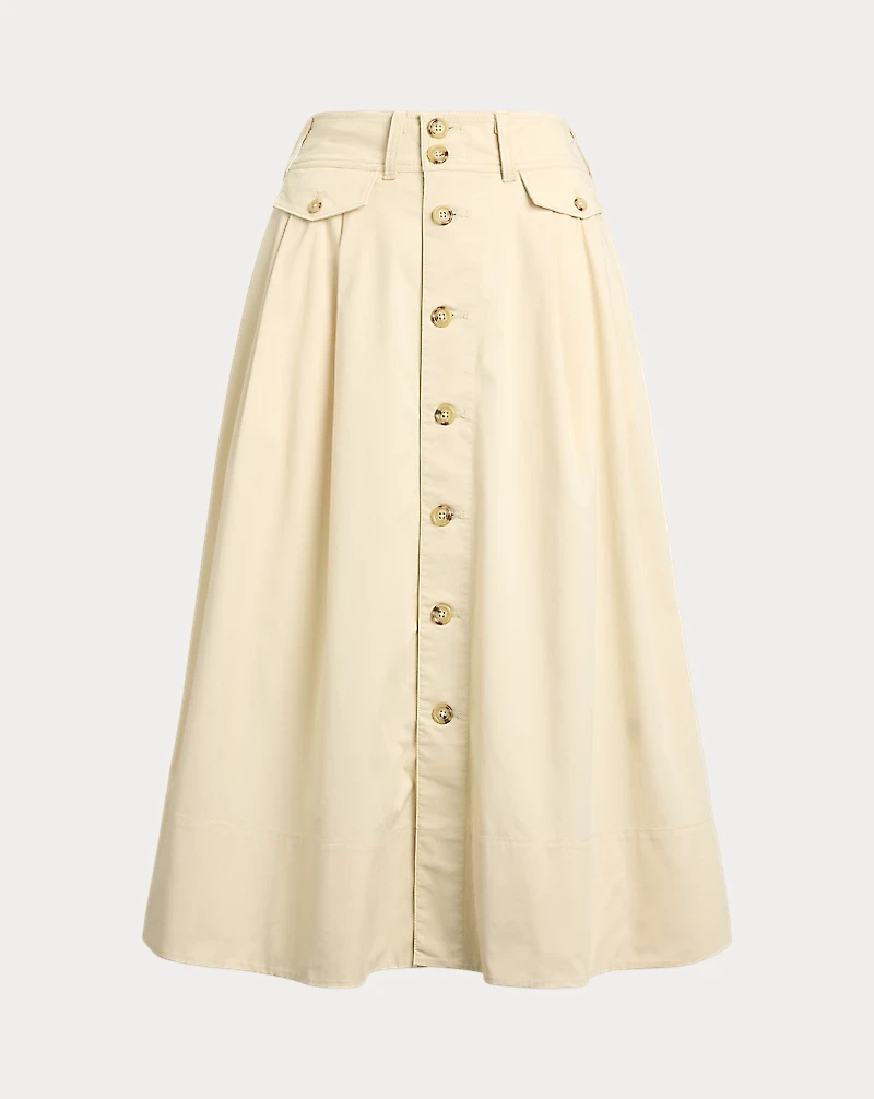 Button-Front Micro-Sanded Twill Skirt