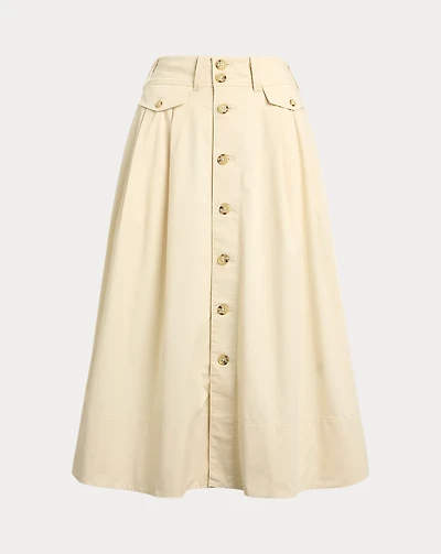 Button-Front Micro-Sanded Twill Skirt