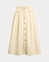 Button-Front Micro-Sanded Twill Skirt