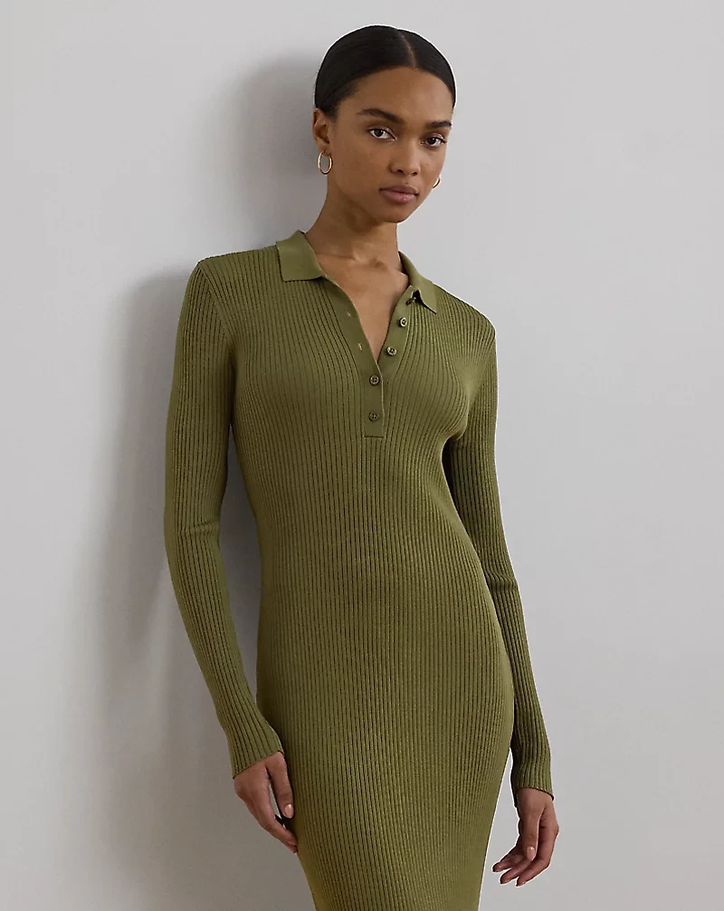 Rib-Knit Polo Dress