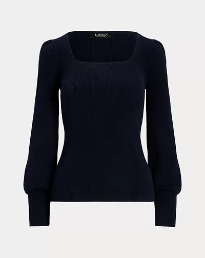 Rib-Knit Puff-Sleeve Sweater