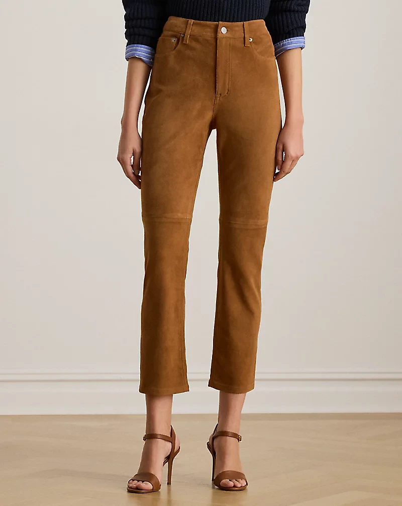 High-Rise Goat-Suede Straight Ankle Pant