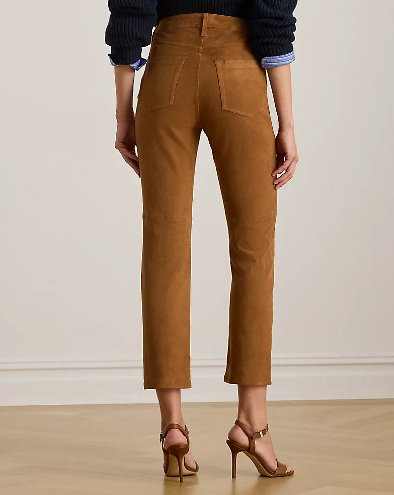 High-Rise Goat-Suede Straight Ankle Pant