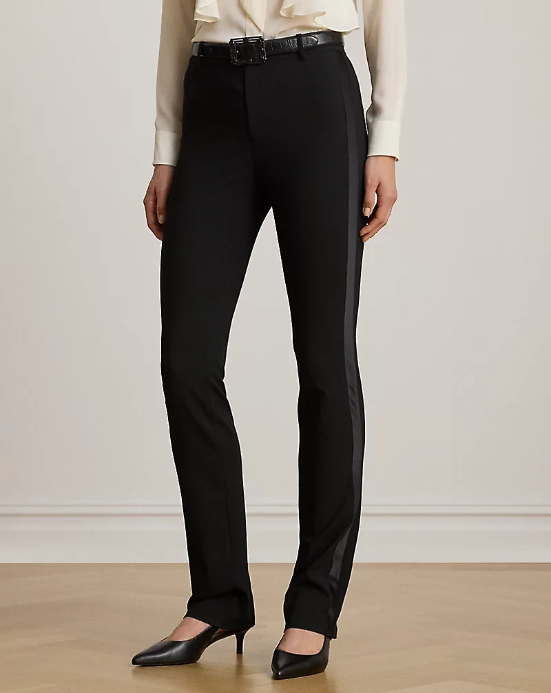 Satin-Trim Double-Faced Crepe Pant