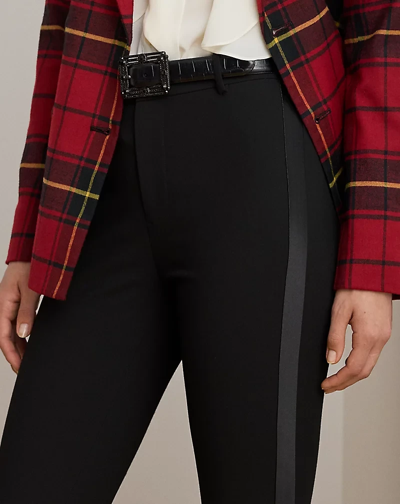 Satin-Trim Double-Faced Crepe Pant