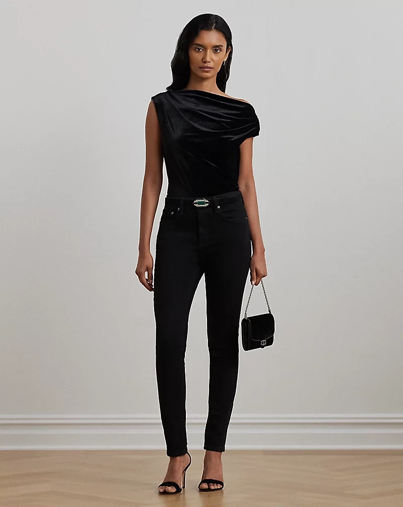 Stretch Velvet Off-the-Shoulder Blouse