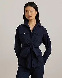 Tie-Front Cotton-Blend Shirt