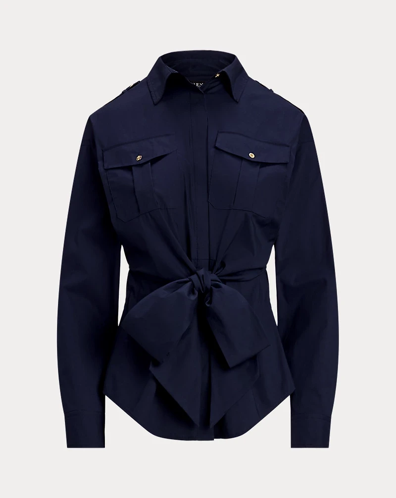 Tie-Front Cotton-Blend Shirt