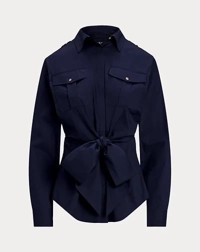 Tie-Front Cotton-Blend Shirt
