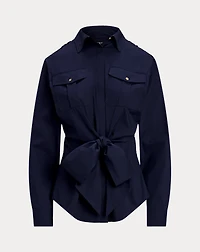 Tie-Front Cotton-Blend Shirt