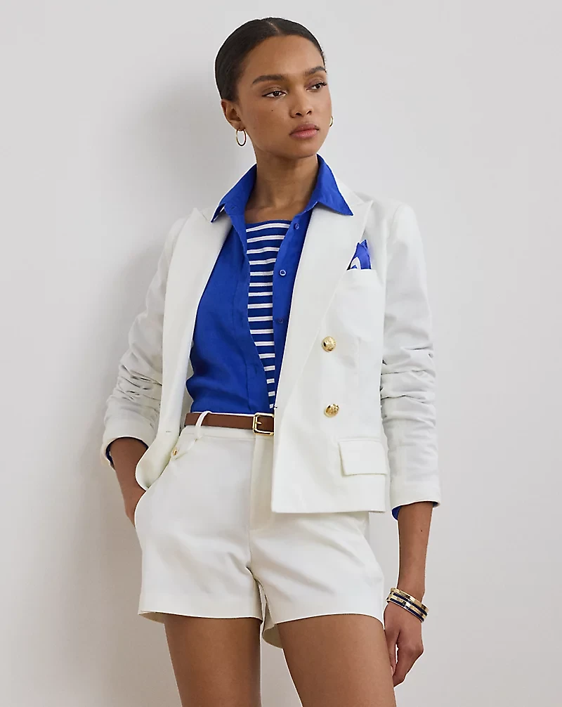 Double-Breasted Canvas Cropped Blazer