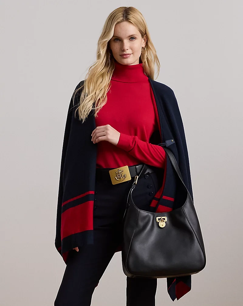 Intarsia-Knit Two-Tone Poncho