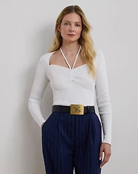 Rib-Knit Long-Sleeve Halter Sweater