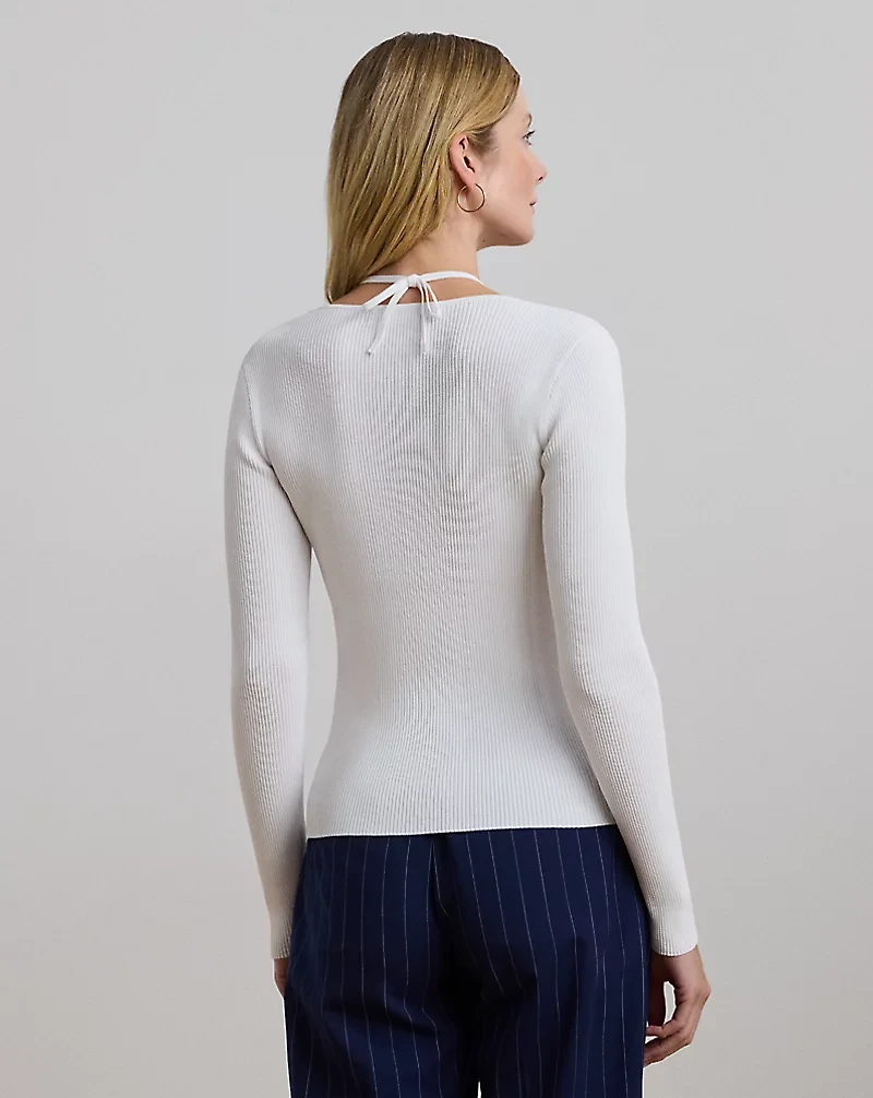 Rib-Knit Long-Sleeve Halter Sweater