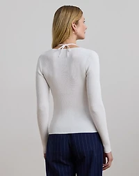 Rib-Knit Long-Sleeve Halter Sweater