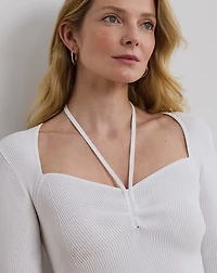 Rib-Knit Long-Sleeve Halter Sweater