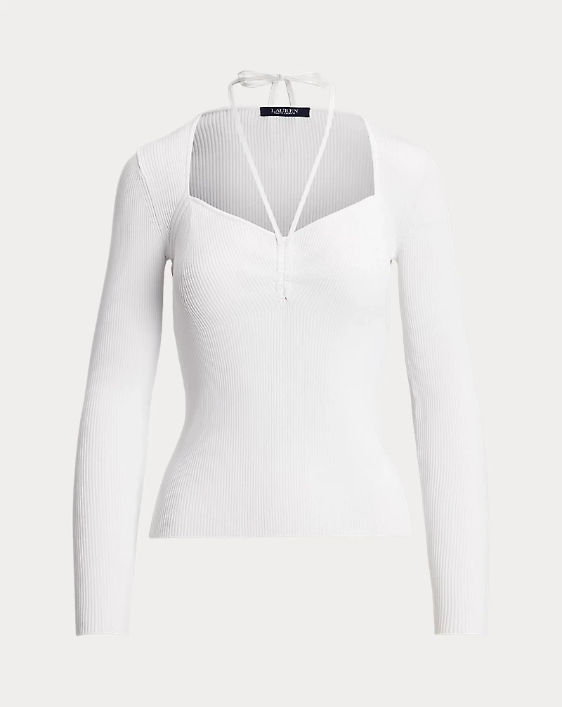 Rib-Knit Long-Sleeve Halter Sweater
