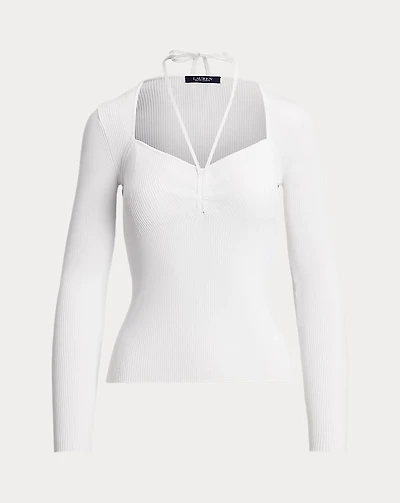 Rib-Knit Long-Sleeve Halter Sweater