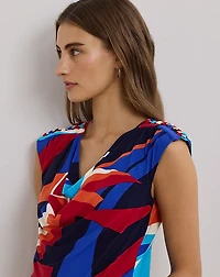 Print Jersey Sleeveless Cowlneck Top