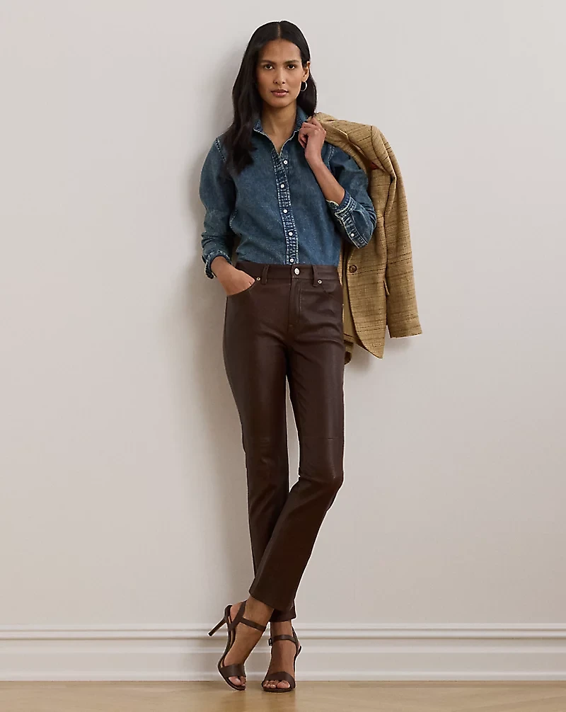 High-Rise Lambskin Straight Ankle Pant