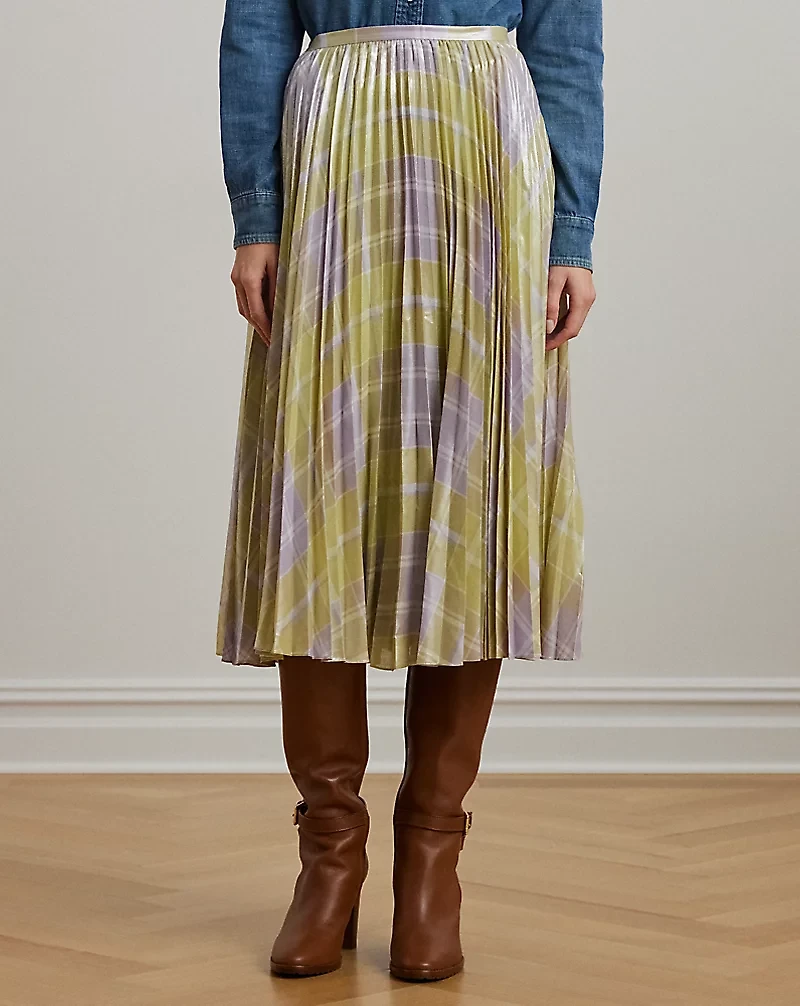 Checked Plaid Pleated Georgette Skirt
