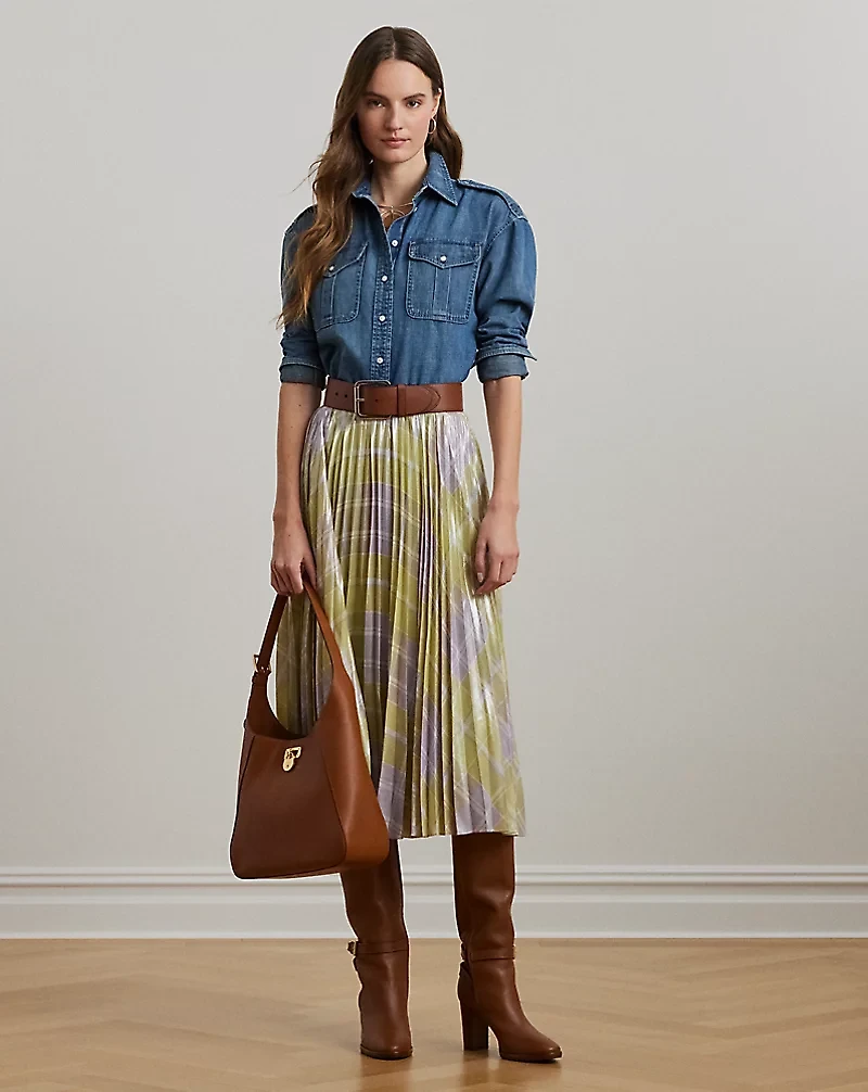 Checked Plaid Pleated Georgette Skirt