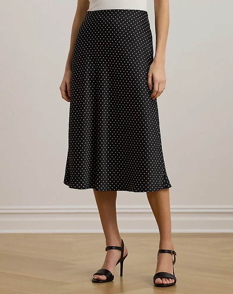 Polka-Dot Satin Charmeuse Midi Skirt