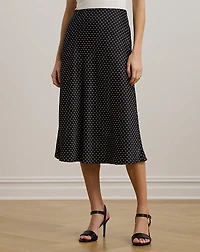 Polka-Dot Satin Charmeuse Midi Skirt