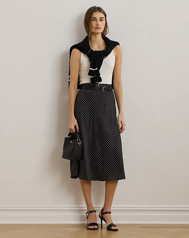Polka-Dot Satin Charmeuse Midi Skirt