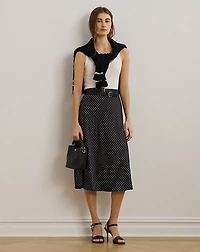 Polka-Dot Satin Charmeuse Midi Skirt