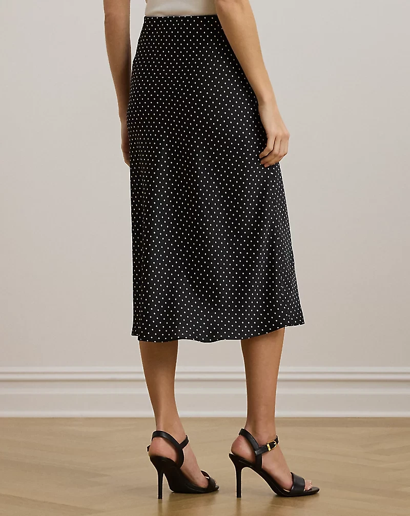 Polka-Dot Satin Charmeuse Midi Skirt
