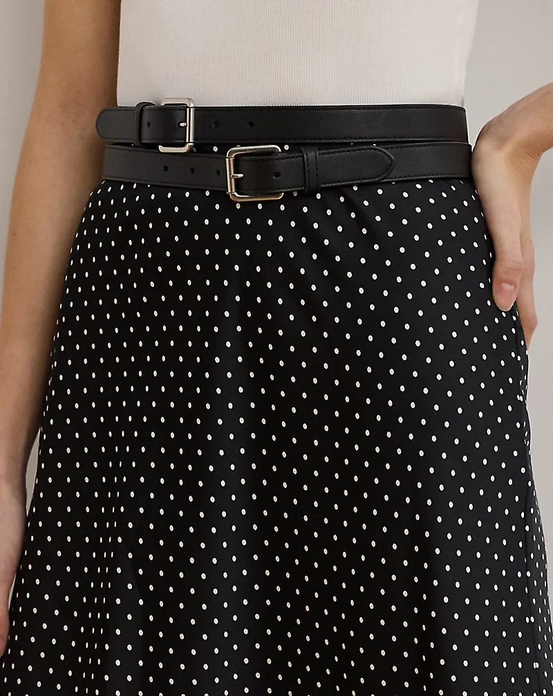 Polka-Dot Satin Charmeuse Midi Skirt
