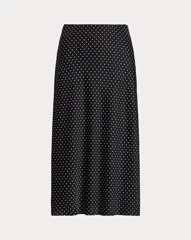 Polka-Dot Satin Charmeuse Midi Skirt