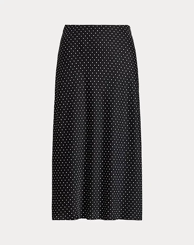 Polka-Dot Satin Charmeuse Midi Skirt