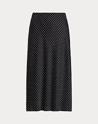 Polka-Dot Satin Charmeuse Midi Skirt