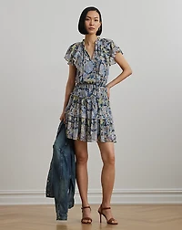 Floral Ruffle-Trim Georgette Dress