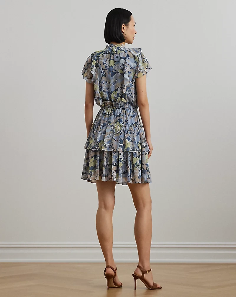 Floral Ruffle-Trim Georgette Dress