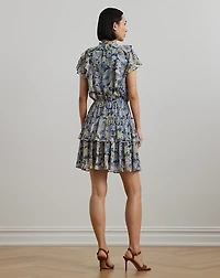 Floral Ruffle-Trim Georgette Dress