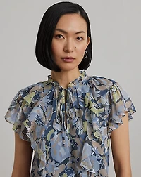 Floral Ruffle-Trim Georgette Dress