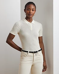 Pointelle-Knit Cotton-Blend Polo Sweater
