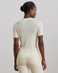 Pointelle-Knit Cotton-Blend Polo Sweater