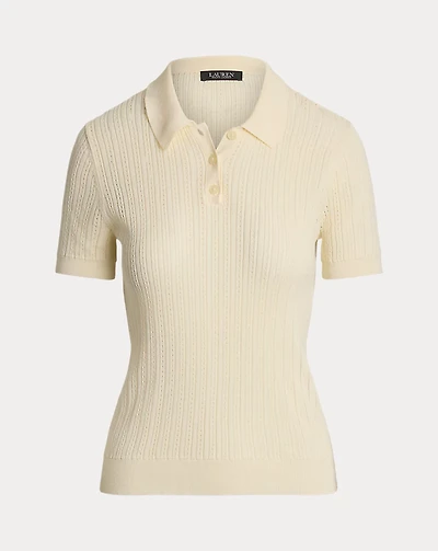 Pointelle-Knit Cotton-Blend Polo Sweater