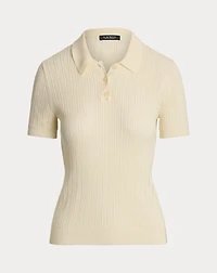 Pointelle-Knit Cotton-Blend Polo Sweater